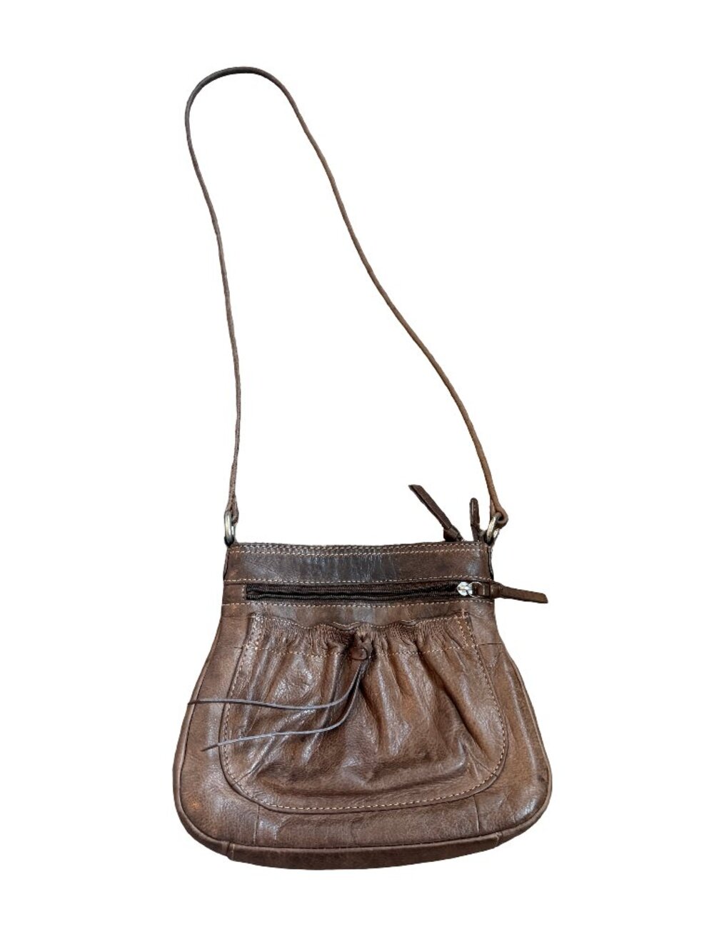 Fossil Brown Pebbled Leather Crossbody Bag With Tassel Pull Day One Size Women's